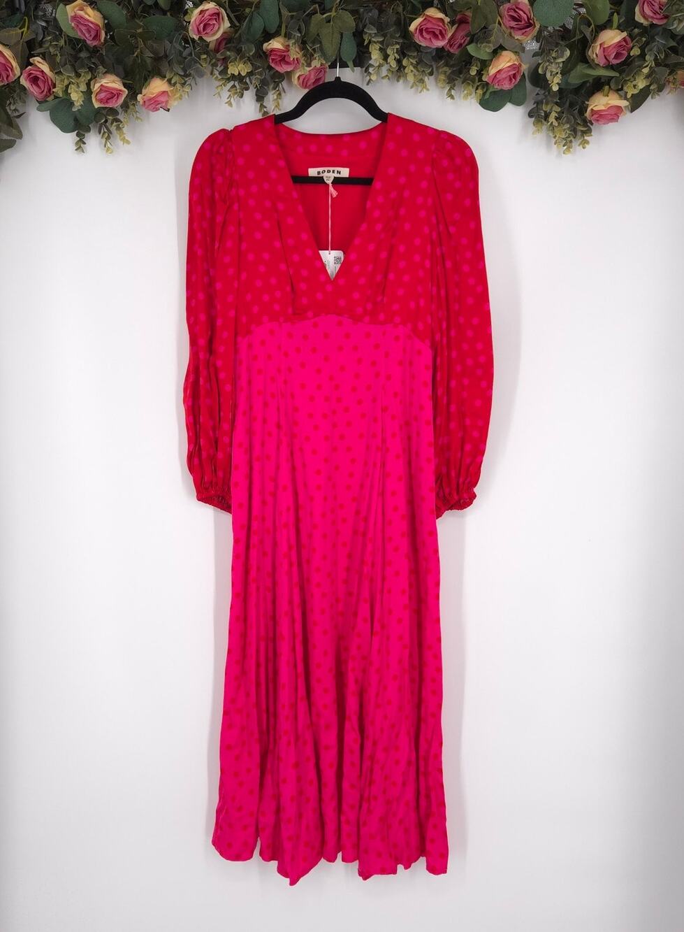 Boden Blouson Sleeve Midi Tea Pink Polka Dot Dress Size 6P NWT